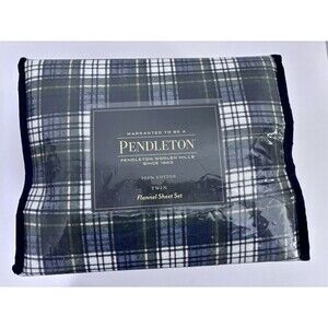 NEW Pendleton Seldon Plaid Flannel 3 Piece Sheet Set TWIN Navy Green White Set